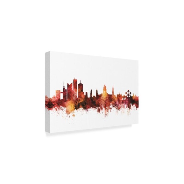 Michael Tompsett 'Brussels Belgium Skyline Red' Canvas Art,22x32